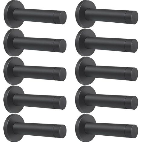 Set mit 10 robusten, 9 cm hohen Türstoppern aus Edelstahl 304 mit Gummifüßen, zur Wandmontage, zur Geräuschdämpfung und zum Schutz, mattschwarz (1/5)