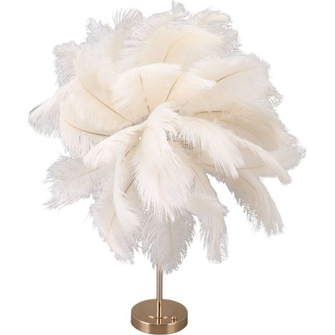 Lampe de table Feather, 3 couleurs, variateur tactile, prise USB, style romantique et moderne, lampe de chevet décorative pour chambre à coucher, blanche (1/5)
