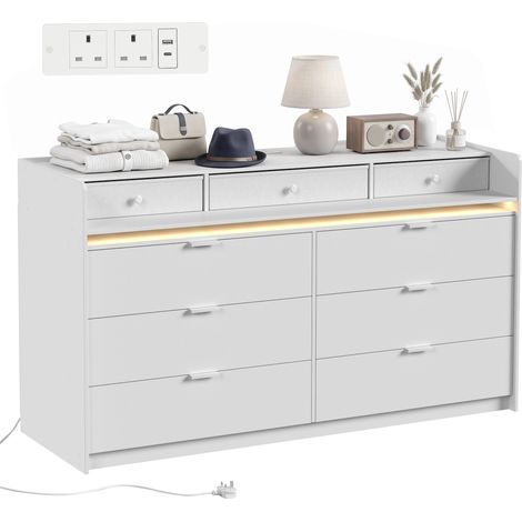 HOMCOM Chest of Drawers for Bedroom with LED Light & Charging Station, White (1/5)