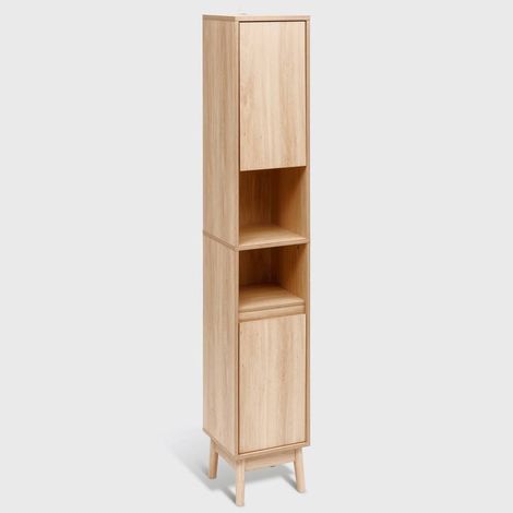 Pegane – Colonne de salle de bain 2 portes effet bois clair – Charnières soft close – Étagères amovibles et réglables – Dimensions 30x30x170 cm (1/5)