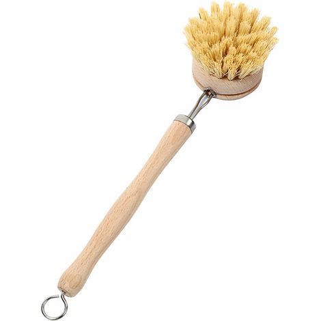 Brosse À Vaisselle - Manche Long En Bois De Bouleau - Poils En Fibres Naturelles - Pour Assiettes Casseroles Légumes Fruits - 1 Pièce (1/5)