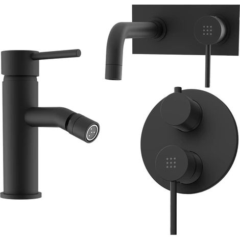 Set miscelatore lavabo ad incasso e bidet senza scarico ed incasso doccia con deviatore in ottone nero opaco Ava (1/4)