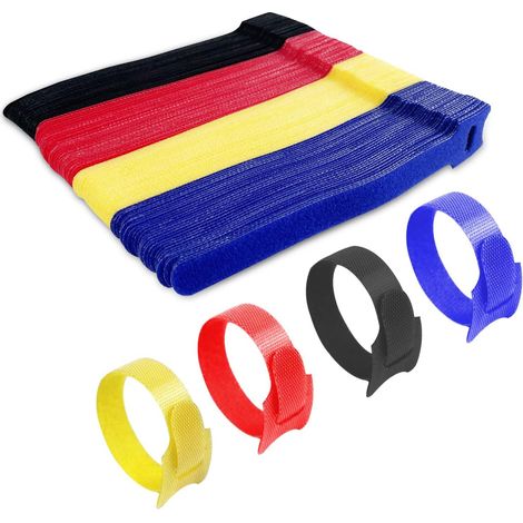 120 Serre-câbles auto-agrippants 12x150mm (lot de 4 couleurs), attaches réutilisables en nylon, liens velcro pour fils électriques et câbles PC, colliers de serrage souples (1/5)