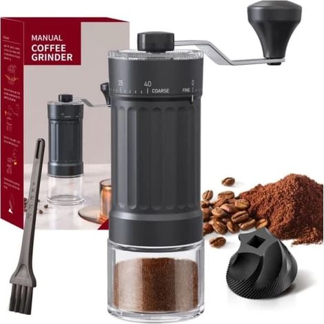 Moulin à café manuel à 40 niveaux, meules coniques en céramique, portable, pour expresso, café à la française et café filtre, pour une utilisation à la maison et en voyage.-AquaForge (1/5)