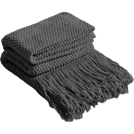 Sofadecke mit Quasten, 50 x 68 Zoll, einfarbig, weiche Strickdecke für Sofa, Bett, Zuhause, Büro (Dunkelgrau) (1/5)