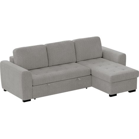 EMELINE Canapé d'angle réversible convertible avec coffre en velours côtelé gris clair (1/5)