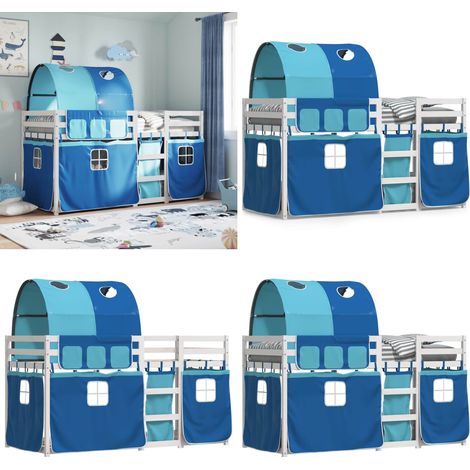 Etagenbett mit Vorhängen Blau 80x200 cm Massivholz Kiefer - Kinderzimmermöbel - Hochbett - Etagenbett - Jugendzimmer - Holzbett - Home & Living