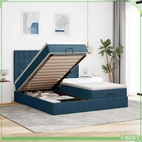 Cadre de lit ottoman - 3313812 - 180x200 cm - velours bleu foncé - rangement hydraulique (1/5)
