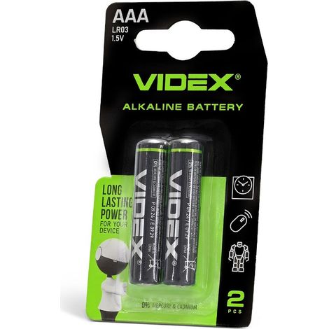 Lot de 2 piles alcalines puissantes Videx AAA LR03 1,5 V 1200 mAh