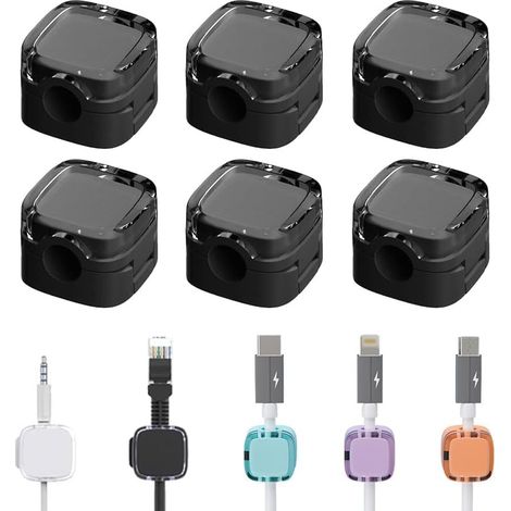 6-teiliges magnetisches Kabelmanagement, magnetischer Kabel-Organizer, selbstklebende magnetische Kabelclips, Nachttisch-Aufbewahrung, magnetischer Kabel-Organizer für den Schreibtisch (schwarz) (1/5)