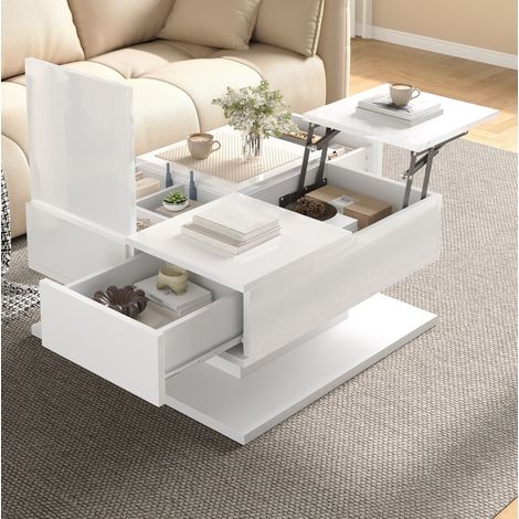 Credenza 72/72/35 cm bianco lucido con piano sollevabile, LED regolabile tramite app (1/5)