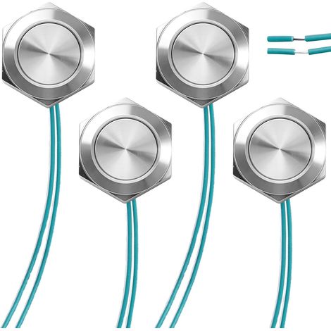 Lot de 4 boutons poussoirs ultra plats en acier inoxydable Ø 19 mm - Étanche IP65 - Auto-réinitialisation - Pour l'extérieur et l'intérieur - Installation facile (1/5)