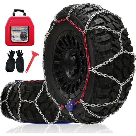 Lot de 2 chaînes à neige à fixation automatique - 12 mm - Montage rapide en 1 minute - Avec tendeur automatique - Chaîne de traction d'urgence pour camions de pick-up et SUV tout-terrain