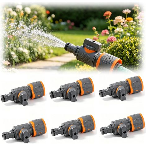 Lot de 6 raccords de tuyau d'arrosage avec vanne d'arrêt, raccord rapide universel de 1/2" pour tuyaux d'arrosage, raccord de tuyau avec vanne de régulation pour un réglage continu et un arrêt de (1/5)