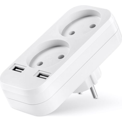 Prise de conversion avec double prise USB à 2 positions pour une portabilité facile - Blanc, 1pc (1/2)