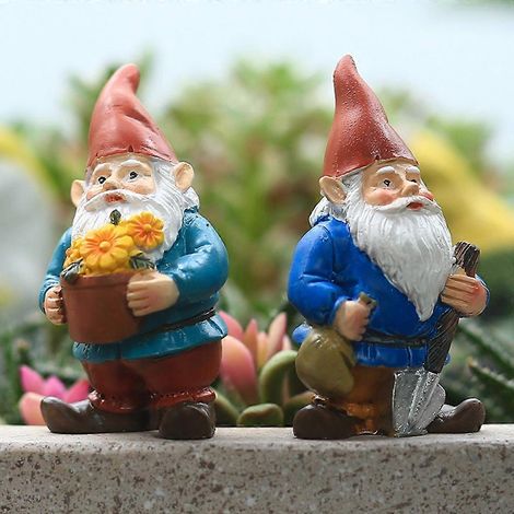 Lot de 4 adorables nains décoratifs en résine pour jardin, pelouse et terrasse. (1/3)