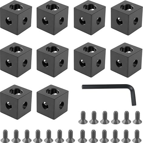 Aluminium Profile 20 x 20 Accessories, Aluminium Profile Connector, 20 x 20 x 20 mm, Black Square Tube Connector with 20 M5 Headless Screws, Suitable for Extruded Groove Profiles in Series 2020 (1/5)