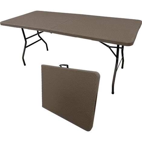 Mesa Plegable Solid Efecto Ratan Claro 180cm Portátil Camping Catering Normativa Uso Público Interior Exterior Tablero HDPE 3,5cm Capacidad 6/8 pers. Carga 150 kg THW