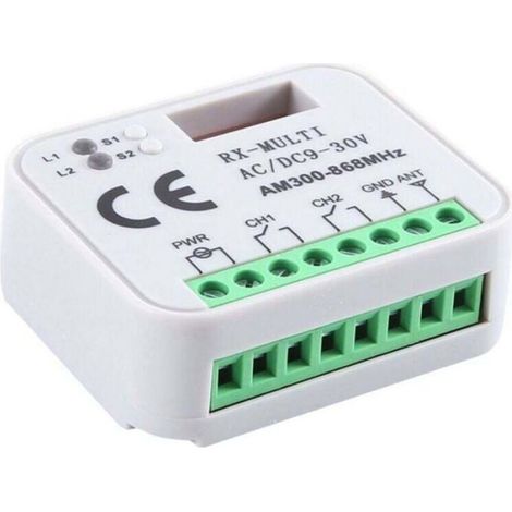 1 Récepteur universel, 300-868 MHz, 2 canaux, Module relais, 12V-24V, Porte garage (1/4)