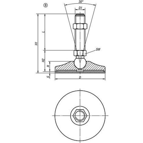 KIPP Gelenkfuß D50 M12x25 SW14 Form B Anti-Slip-Platte Stahl Gummi (1/2)