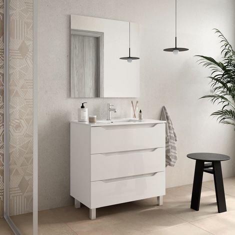 BATHME TRIO Conjunto Completo Mueble de Baño 3 Cajones Color Blanco Brillo - Medida: 60 cm - ref: AKR6003CBL+SA.LIECO6146+CNB20G