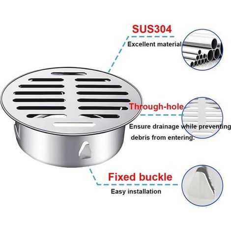 Siphon de sol - Siphon de balcon en acier inoxydable avec système anti-obstruction - Siphon de douche - Siphon rond avec système (1/2)