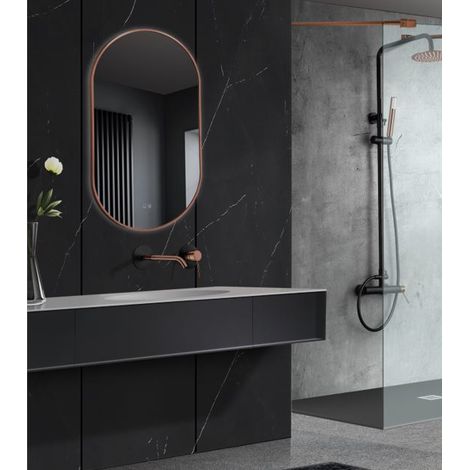 Specchio LED per bagno, spogliatoio, trucco con cornice Oro Rosa Spazzolato, luce triled retroilluminata - Interruttore Touch - Antiappannamento 50x90cm (1/3)