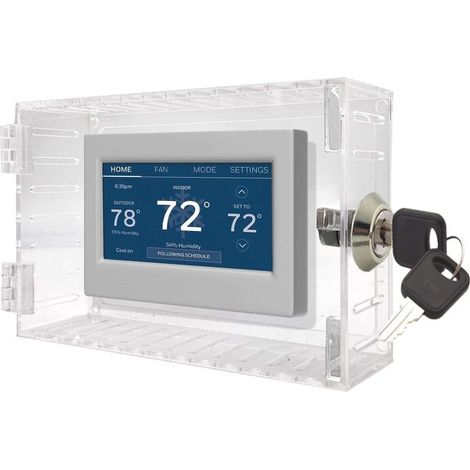 Boîte de verrouillage de thermostat universelle avec clé – Protection transparente durable – Dimensions 18,5 x 11,9 x 5,6 cm – Compatible avec la plupart des thermostats (1/4)