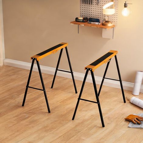 Chevalet de sciage pliable en acier orange capacité 125 kg (1/5)
