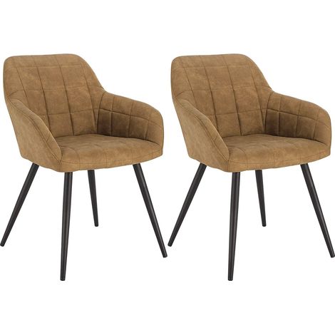 Lot de 2 Chaises de Salle à Manger avec accoudoirs WOLTU, Chaise de Salon, Structure en métal et Assise en Tissu Scientifique, Brun (1/4)