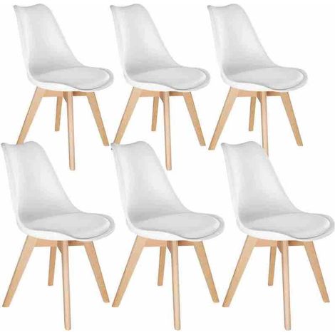 Ensemble de 6 Chaises de Salle à Manger blanches, Élégance Scandinave avec Pieds en Bois Massif, Design Moderne (1/5)