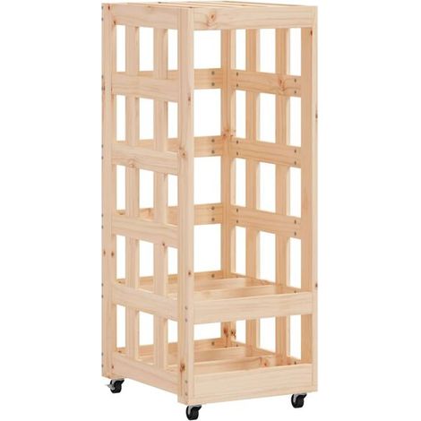 Cadre à bûches sur roulettes, 40 x 49 x 110 cm, en pin massif (1/5)