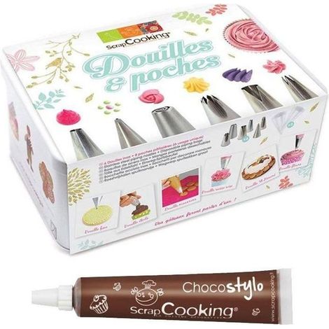 Coffret à pâtisserie 6 douilles inox et poches jetables + 1 Stylo chocolat