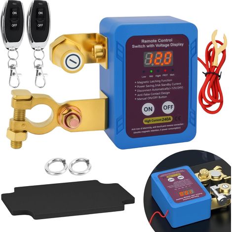 Disjoncteur de Batterie Télécommandé Sans fil - 12 V 240 A Coupe Circuit Voiture - Avec écran LED - Interrupteur D'Arrêt Automatique - pour Voiture RV Camion ATV Bateau (1/5)