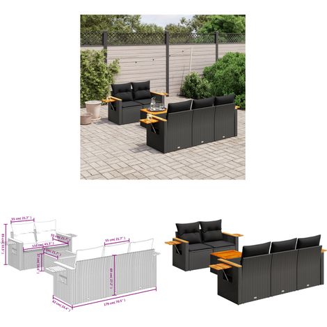 Salon de jardin 6 pcs avec coussins noir résine tressée - Ensemble Salon De Jardin - Meuble Extérieur - Jardin Design - Mobilier De Jardin - Canapé D'extérieur - Home & Living (1/3)