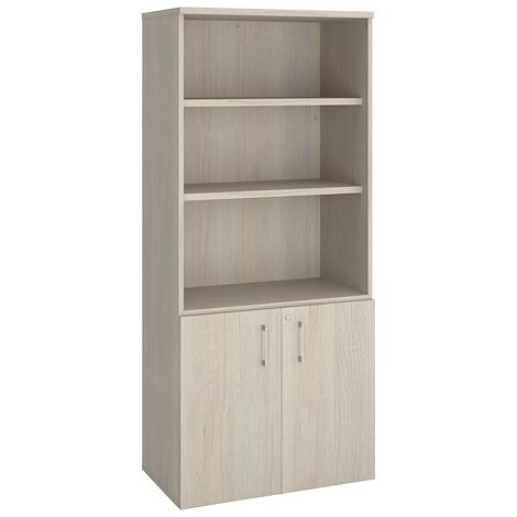 Bibliothèque haute H 182 x L 80 cm avec portes basses chêne gris– Arch - Maxiburo