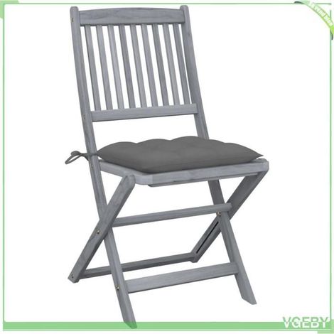 Chaise pliable - FAFEICY - 3064579 - Bois d'acacia massif - Coussins inclus - Gris délavé (lot de 4) (1/5)