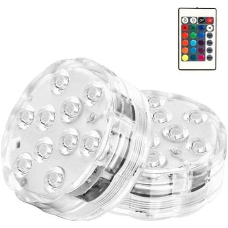 (2 Paquet) Lumière LED Submersible, IP68 Aimant Lampes Sous-Marines, RGBW Changement Contrôlé par Télécommande Lumiere Piscine pour Aquarium, Base de Vase, Étang, Sol de Piscine (1/5)