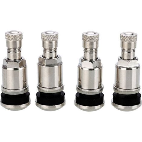 4 válvulas para neumáticos de coche sin cámara de acero plateado de 45 mm (1/4)