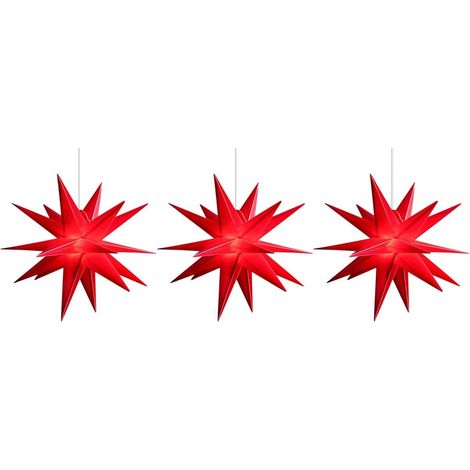 Lot 3 étoiles Noël pliables rouges 55 cm minuterie