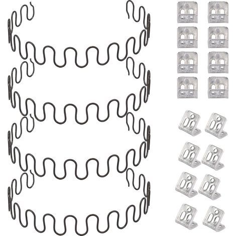Kit réparation canapé 4 ressorts 75 cm avec 16 clips en S, ressorts de rechange pour assise de canapé et mobilier (1/5)
