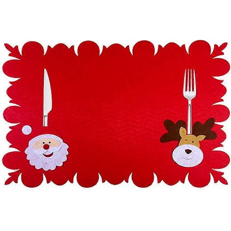Lot de 2 sets de table décoratifs avec fourchette, motif Père Noël et cerf, pour la table à manger, la cuisine, le restaurant ou l'hôtel.