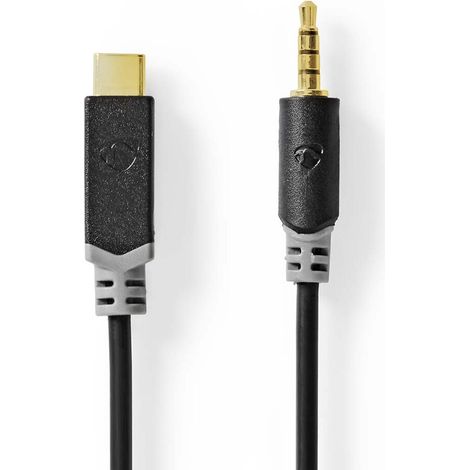 Nedis USB-C™ Adapter / USB 2.0 / USB-C™ Stecker / 3.5 mm Stecker / 1.00 m / Rund / Vergoldet / PVC / Schwarz / Box