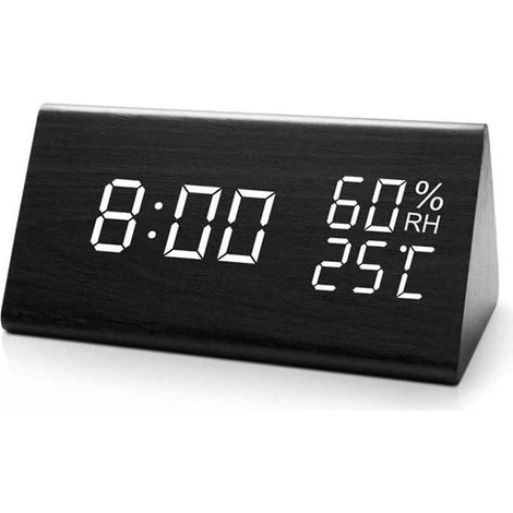 Réveil en bois (lumière blanche), réveil numérique LED en bois, horloge de bureau numérique en bois avec affichage de l'heure. (1/5)