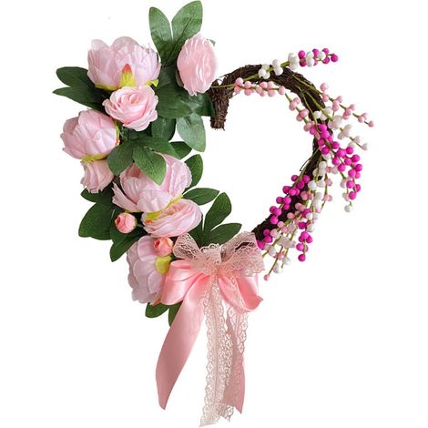 Guirlande En Forme De Coeur - 35 Cm - Fleur Artificielle Rose - Décoration Porte Intérieure Extérieure - 1 Pièce (1/5)