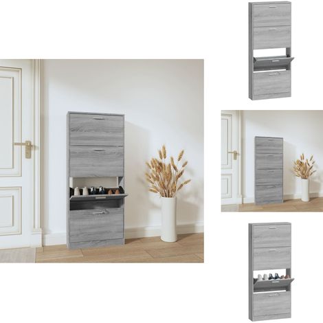 Armoire à chaussures Sonoma gris 59x17x150 cm Bois d'ingénierie - Meuble Range Chaussure - Armoire Chaussure - Rangement Chaussures - Placard Chaussures - Commode Chaussure (1/5)