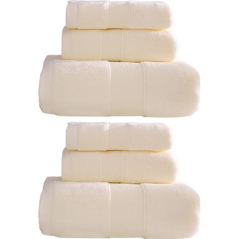Ensemble de 6 serviettes de bain en coton 2 serviettes de bain, 2 serviettes pour les mains, 2 gants de toilette. Doux et absorbants, beige. (1/5)