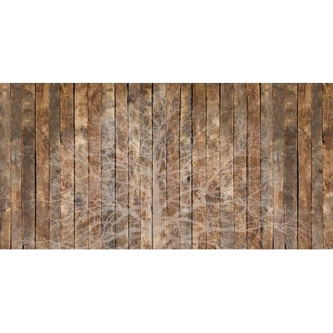 Papier peint panoramique trompe l'oeil | Tapisserie panoramique imitation bois | Papiers peints panoramiques arbes pour salon - 250 x 500 cm (5 pièces) (1/2)