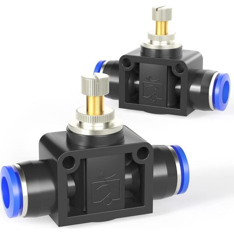Vanne de régulation de débit d'air pneumatique avec raccord enfichable, régulateur de vitesse en ligne, raccord droit – Tube de 10 mm de diamètre extérieur x tube de 10 mm de diamètre extérieur LSA-10 (1/5)
