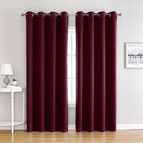 Rideaux Occultant pour Chambre - Double Rideau Isolation Thermiques de Fenêtre Maison / Tissu Solid Lourd pour, Lot de 2 ,L 132 X H 245cm,Bourgogne (1/4)